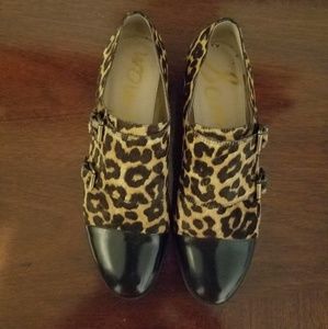SAM EDELMAN  sz 9 leather/leopard calf-hair loafer